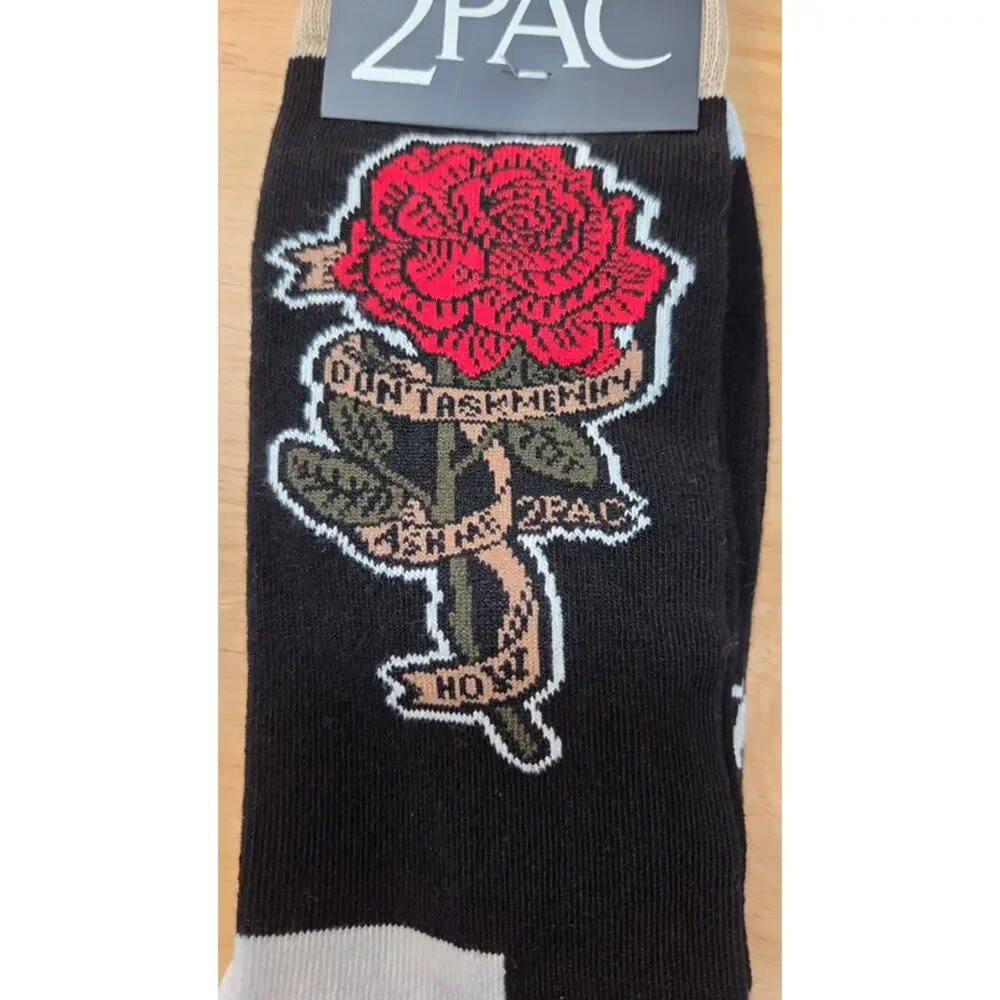 2Pac Rose Socks Official Licensed Bravado Tupac Crew Socks Men 7-11